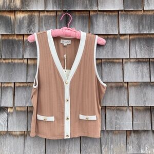 Marled Tan and White Ribbed Vest